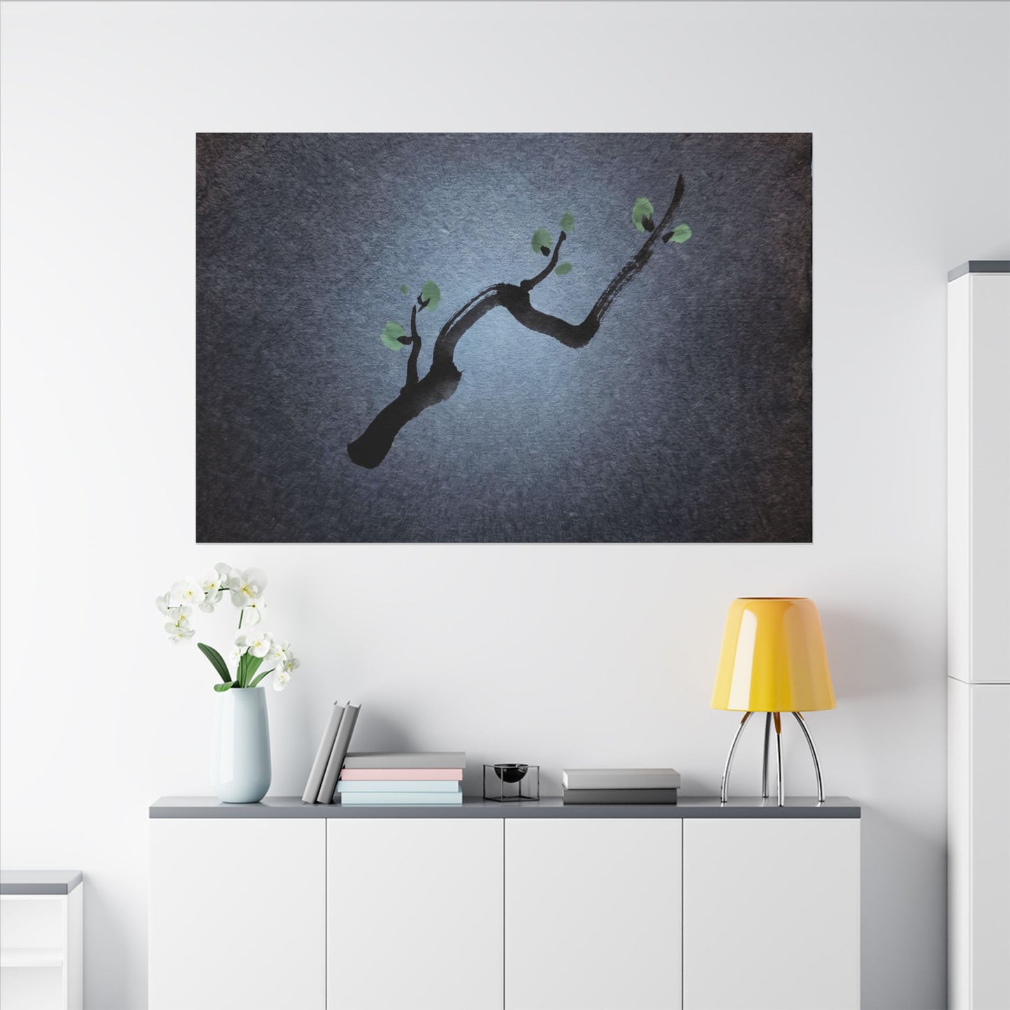 Ink Brushstroke Canvas Art | Spring Dark Japandi Moody Minimal Art