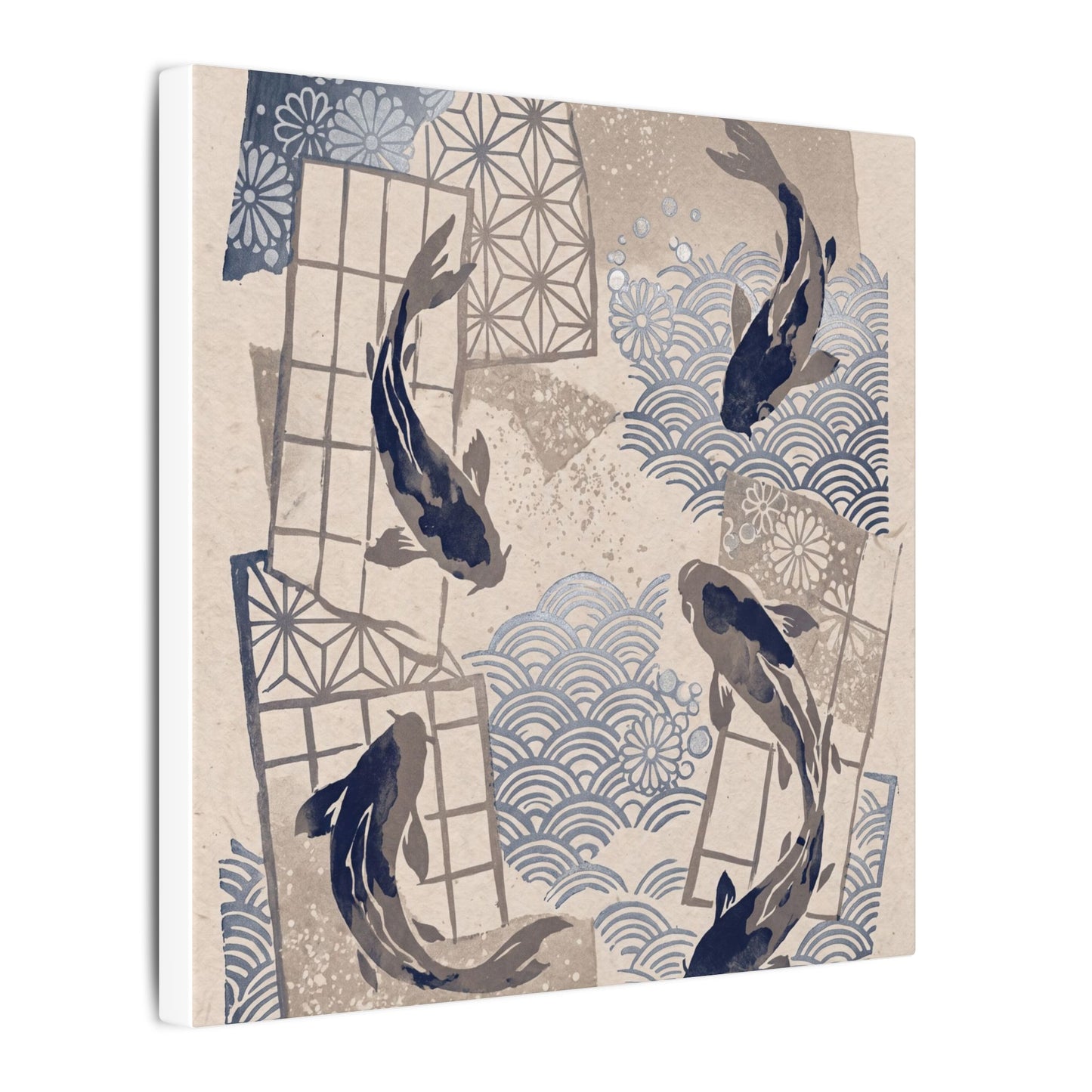 Earthy Koi Pond Canvas Art - Japanese Pattern Japandi