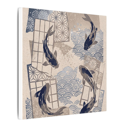 Earthy Koi Pond Canvas Art - Japanese Pattern Japandi