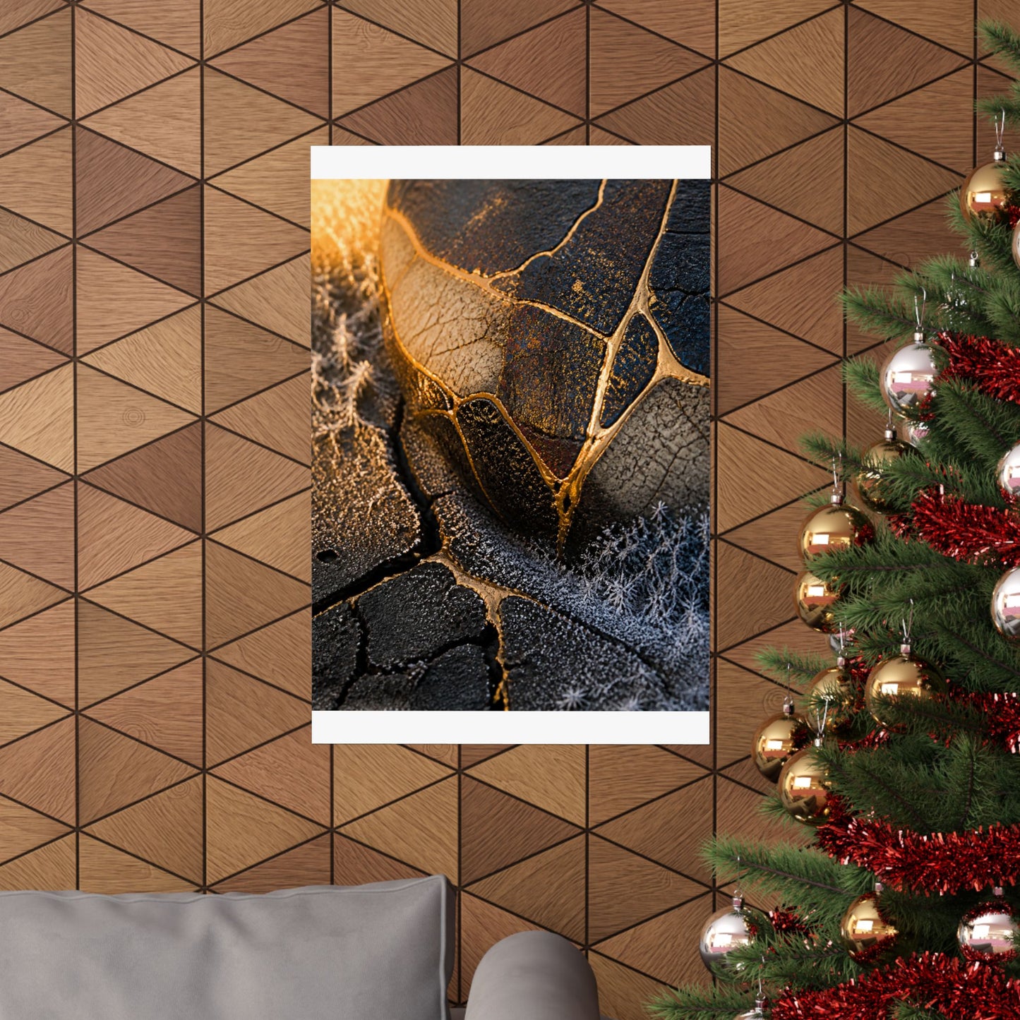 Kintsugi Cracked Earth in Golden Hour | Gold Repair Wall Art Print