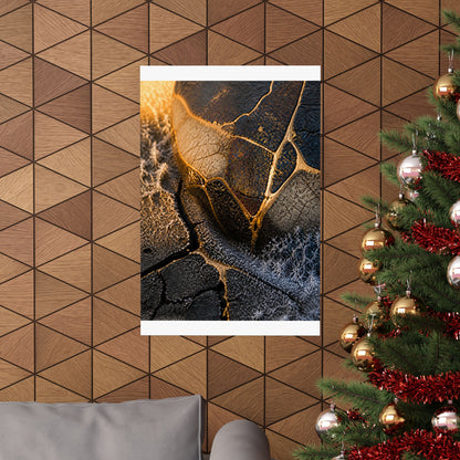 Kintsugi Cracked Earth in Golden Hour | Gold Repair Wall Art Print