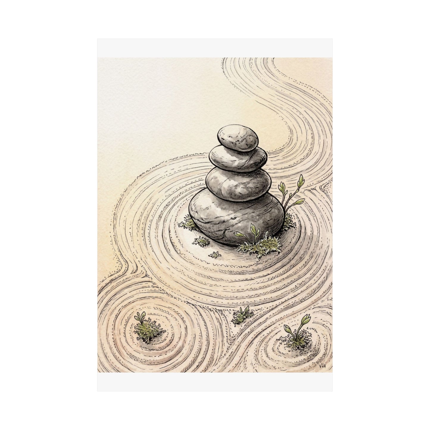 Ma River Stones Wall Art Print - Zen Karesansui