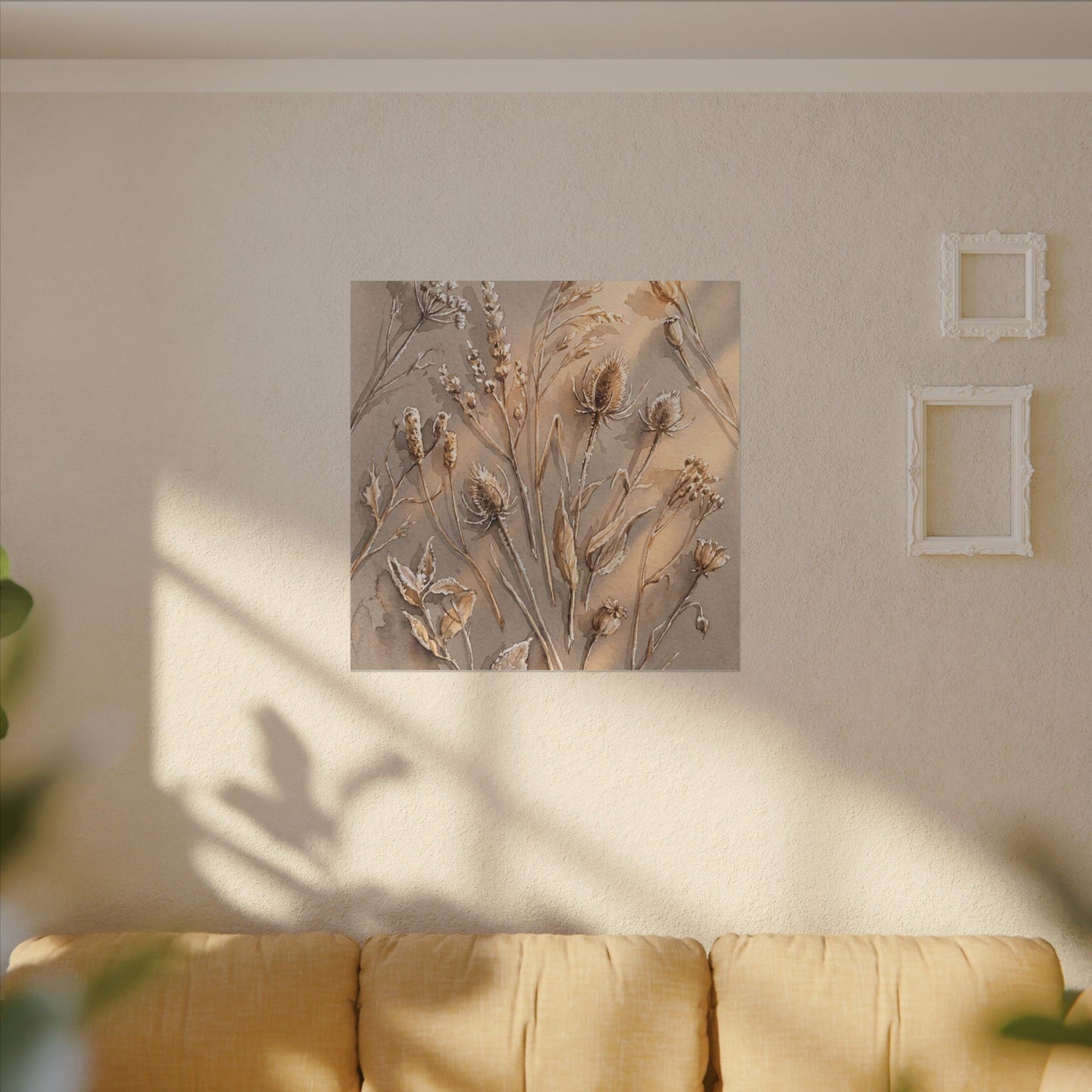 Japandi Dried Flowers in Golden Hour | Watercolor Canvas Art