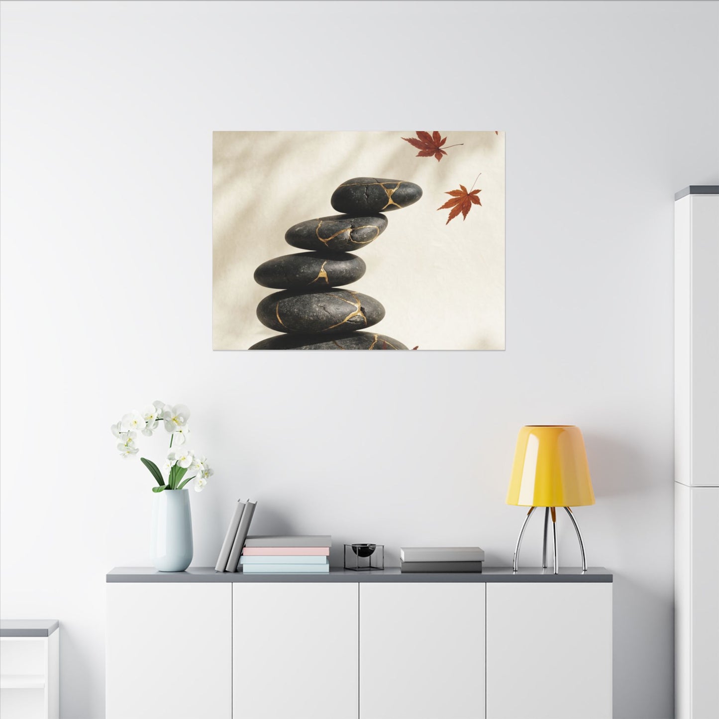 Kintsugi River Stones in Dappled | Crackle Gold Canvas Art
