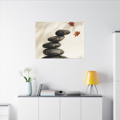 Kintsugi River Stones in Dappled | Crackle Gold Canvas Art