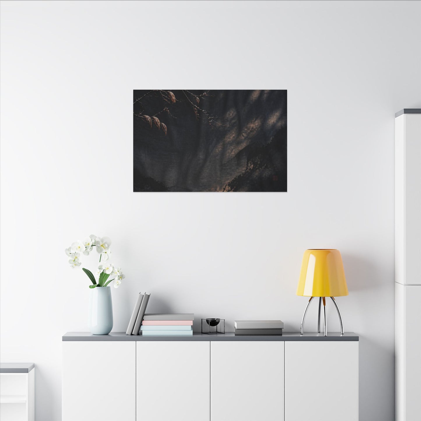 Atmospheric Silk Drape Canvas Art - Charcoal Ink Dark Japandi