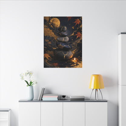 River Stones Autumn Canvas Art | Kintsugi Artful Design