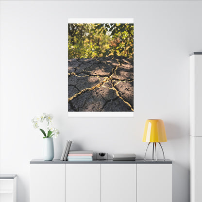 Shibui Cracked Earth Canvas Art - Kintsugi Gold Repair