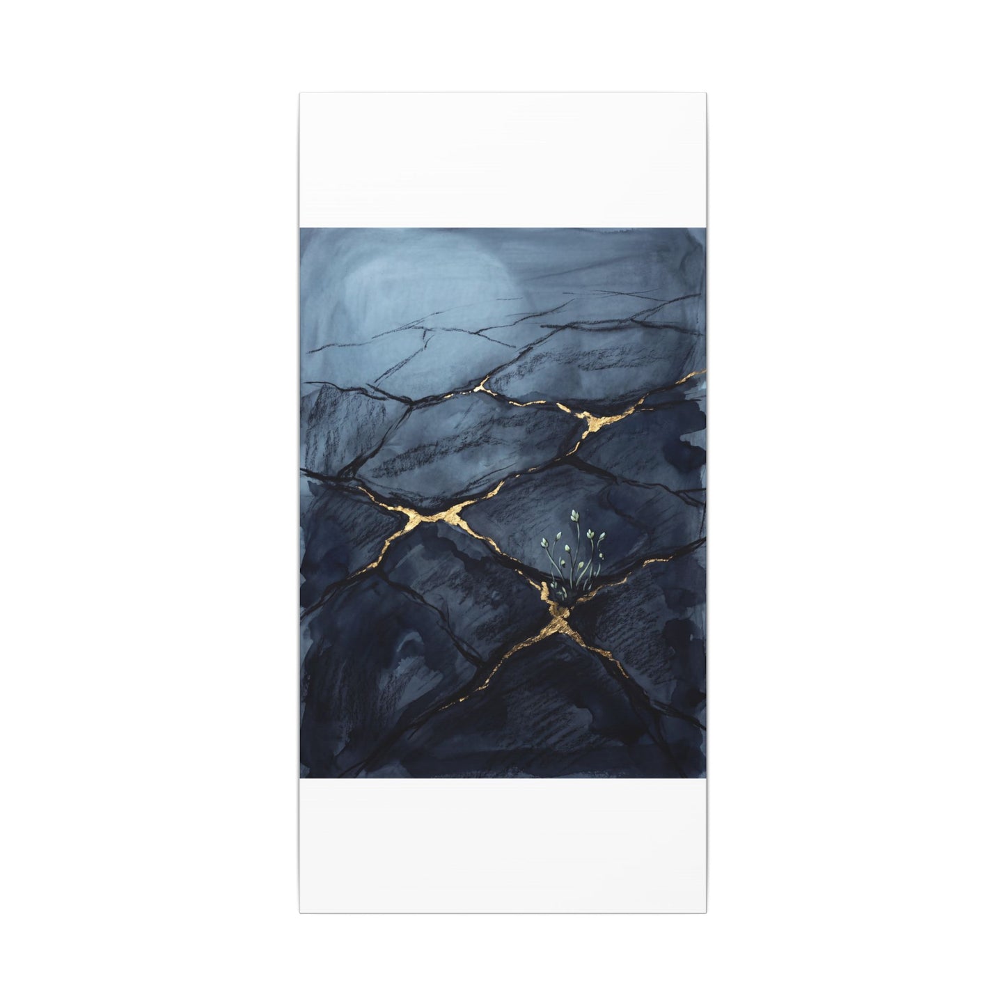 Mono No Aware Cracked Earth Canvas Art - Dark Japandi Charcoal Ink