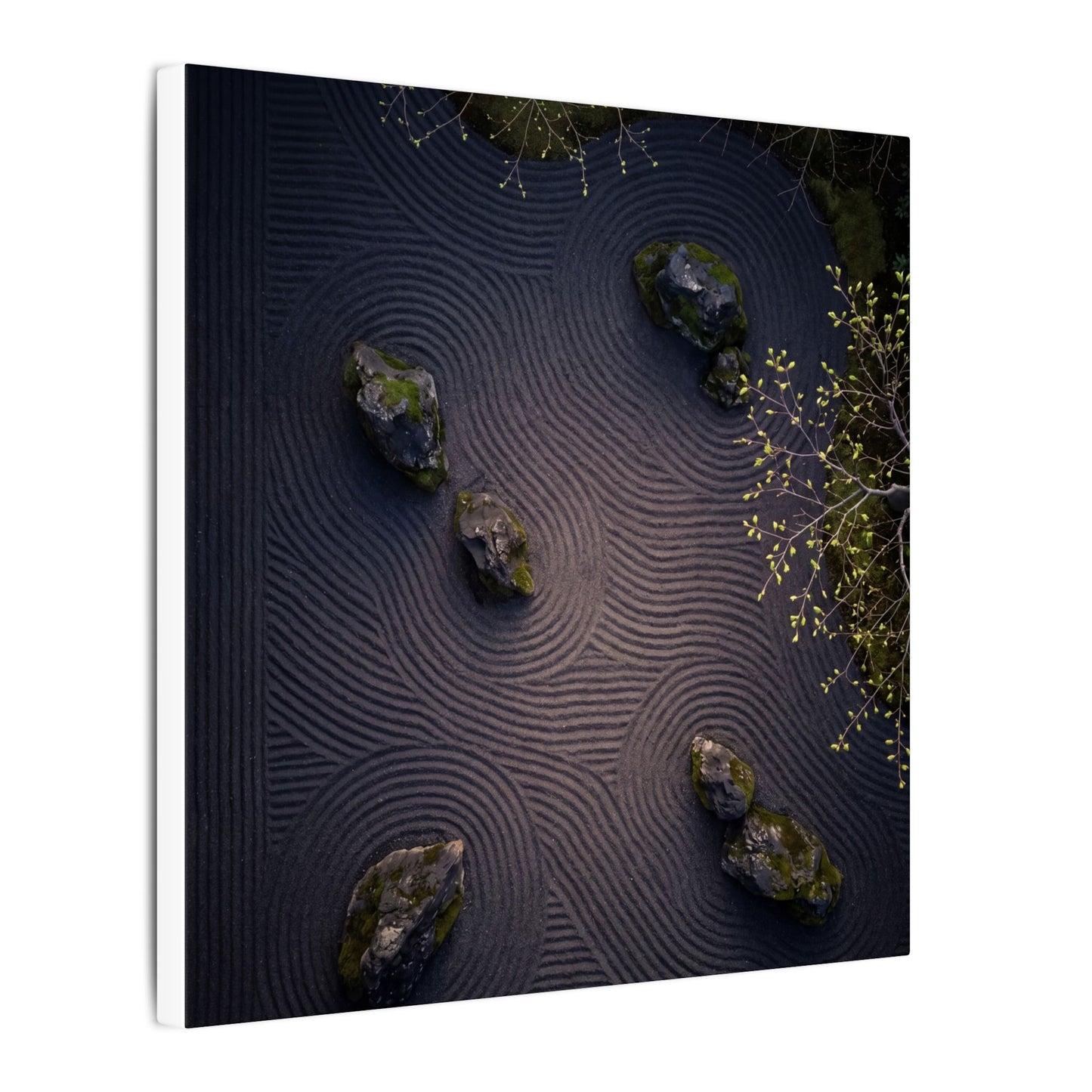 Dark Japandi Rock Garden in Dawn | Shadow Zen Canvas Art