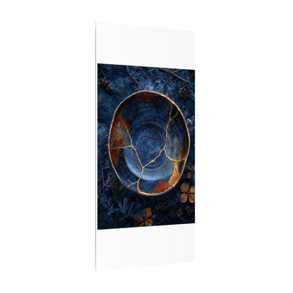 Kintsugi Ceramic Bowl in Moonlight | Crackle Gold Canvas Art