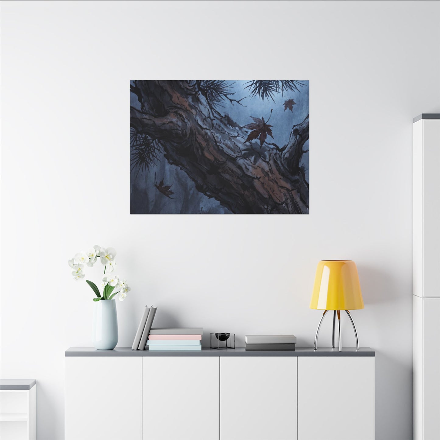 Atmospheric Pine Tree Canvas Art - Shadow Zen Dark Japandi