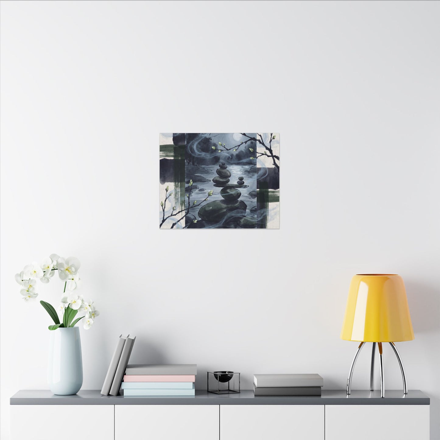 Moonlight River Stones Canvas Art - Zen Shibui