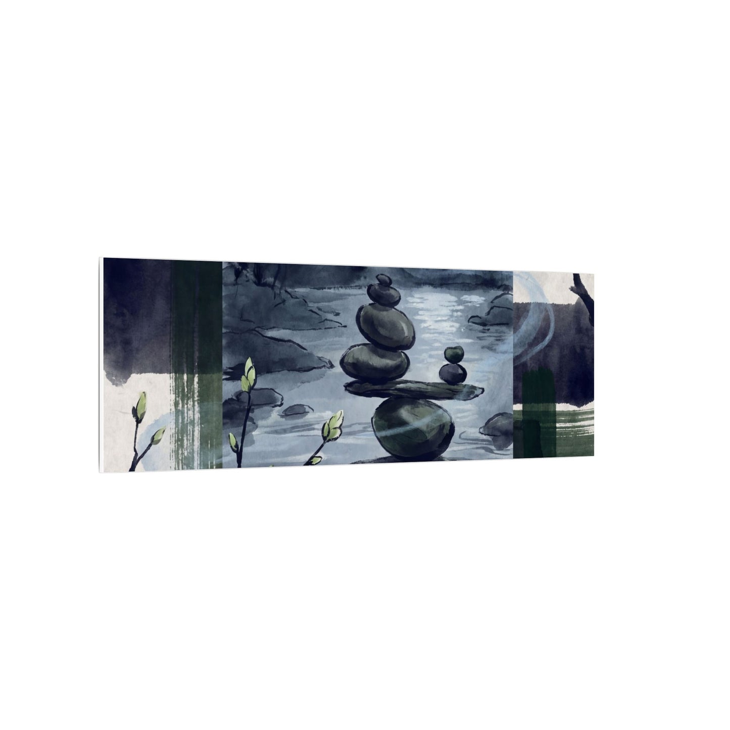 Moonlight River Stones Canvas Art - Zen Shibui