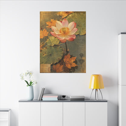 Autumn Lotus Flower Herbarium Canvas Art | Rustic Decor