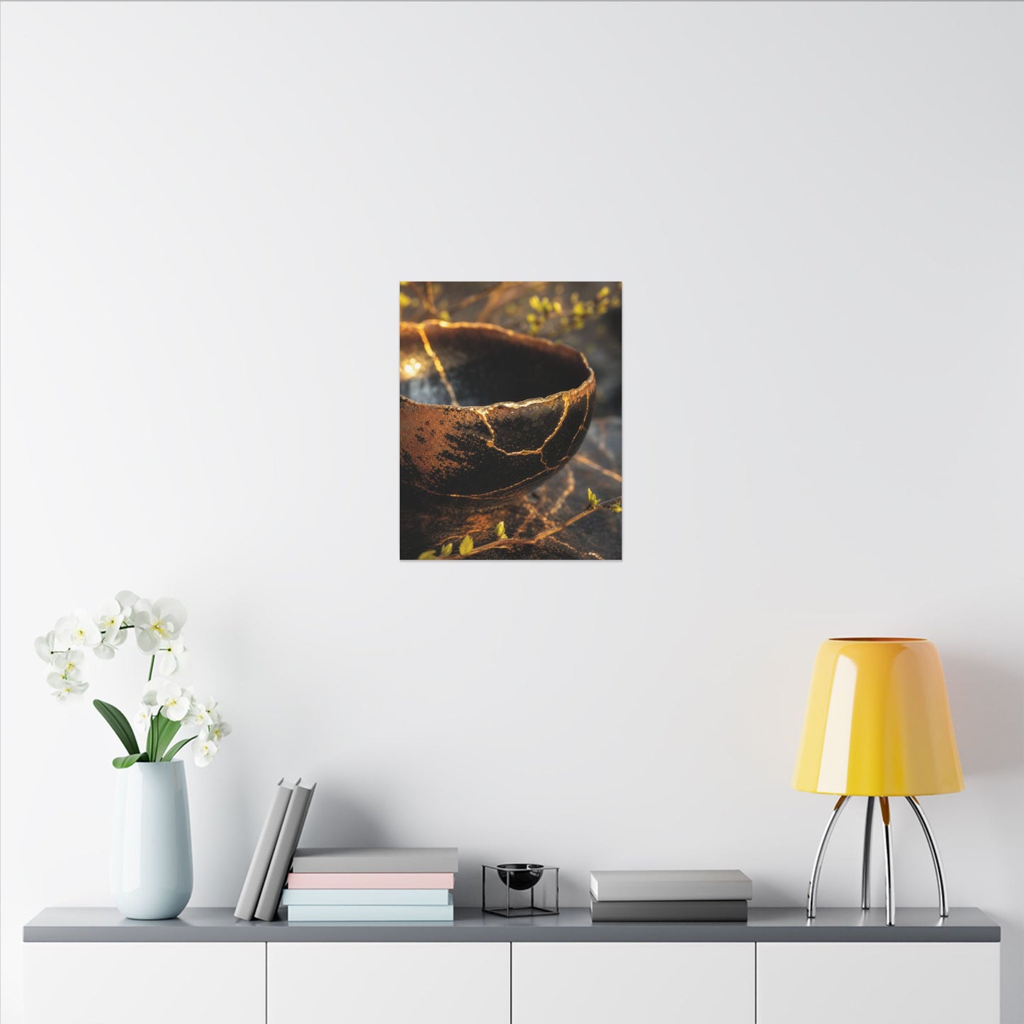 Kintsugi Ceramic Bowl in Golden Hour | Gold Vein Canvas Art