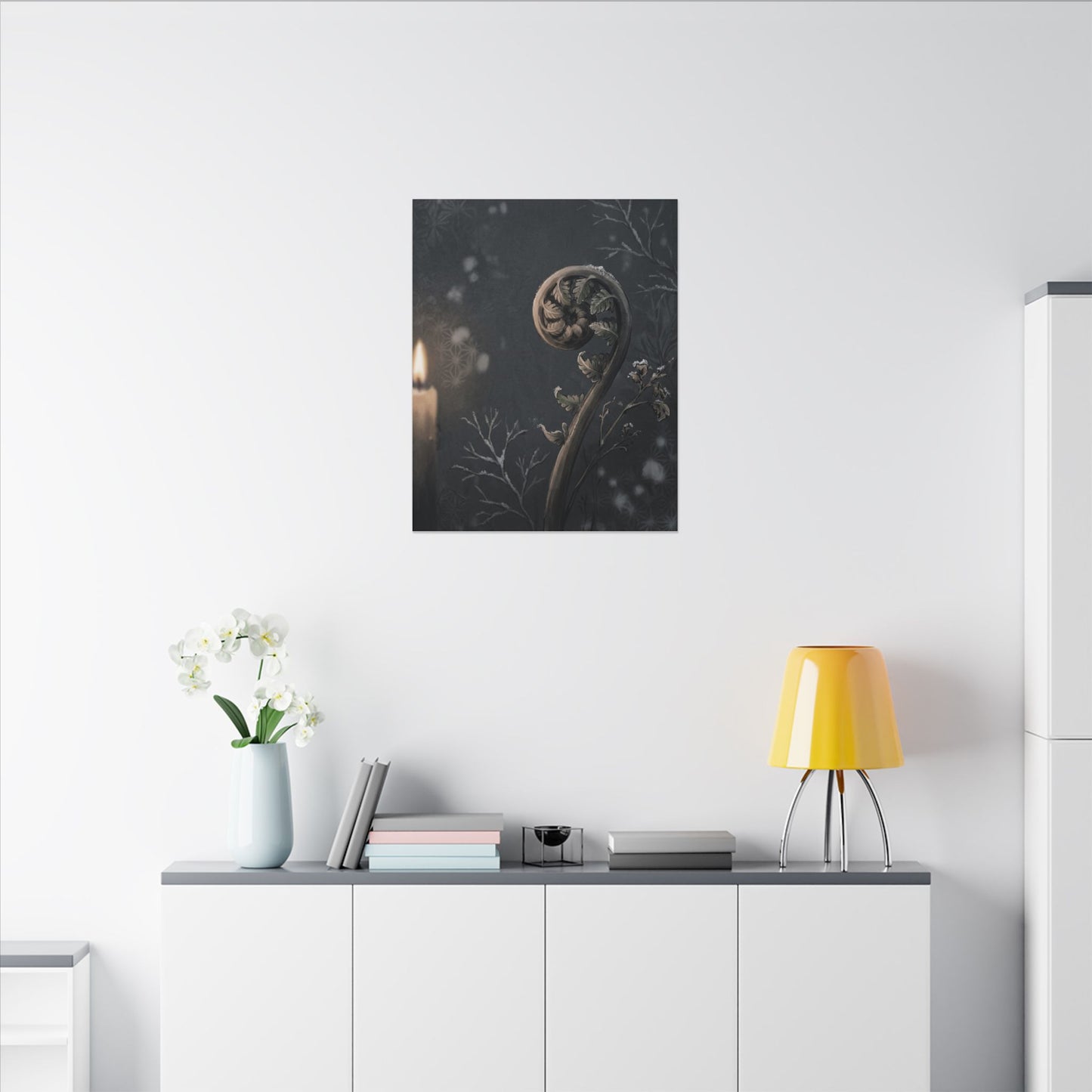 Candlelight Fern Unfurling Canvas Art - Japandi Ma