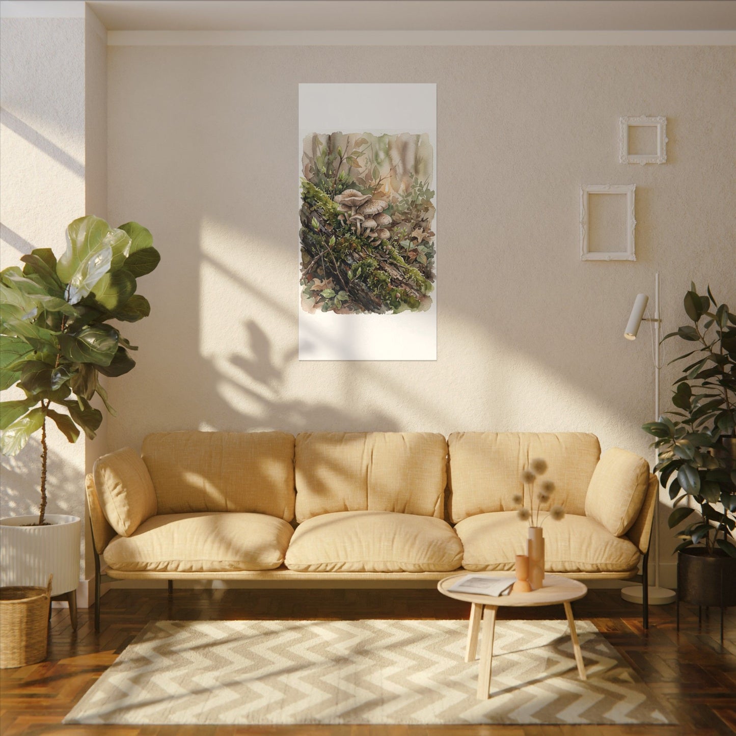 Wild Mushrooms Canvas Art | Spring Japandi Watercolor Art