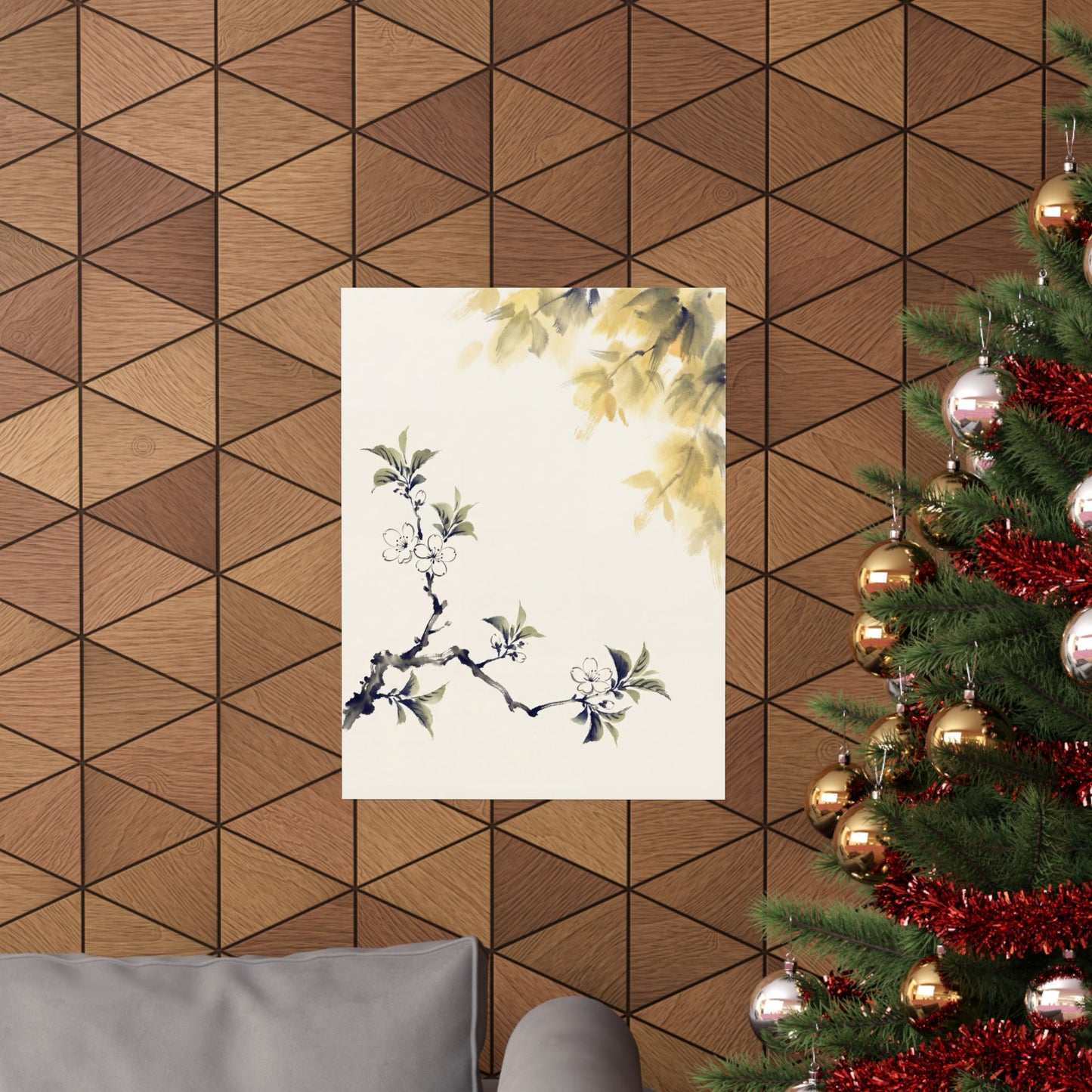 Zen Cherry Blossom in Golden Hour | Sumi E Wall Art Print