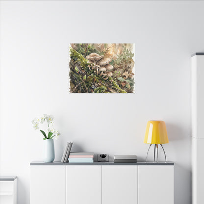 Wild Mushrooms Canvas Art | Spring Japandi Watercolor Art
