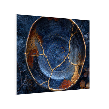 Kintsugi Ceramic Bowl in Moonlight | Crackle Gold Canvas Art
