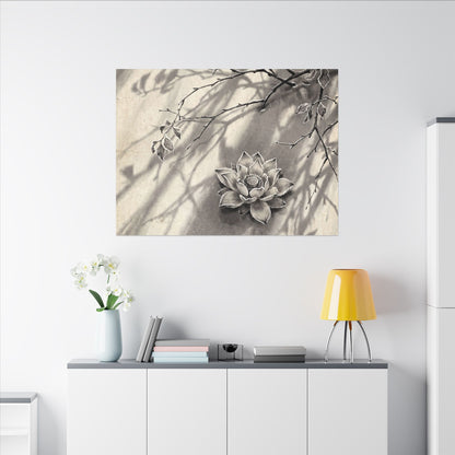 Winter Lotus Flower Sumi E Canvas Art | Contemplative Decor