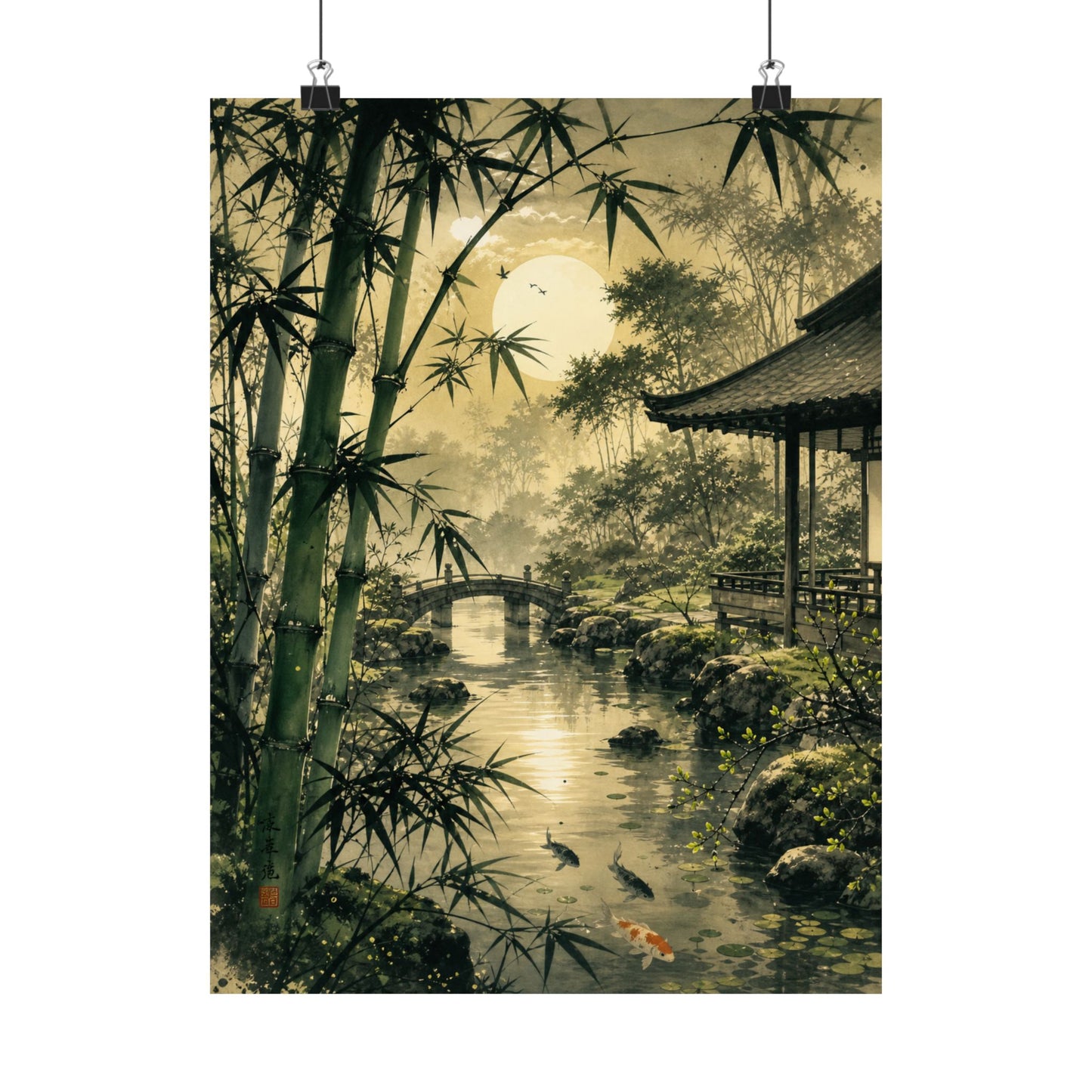 Datsuzoku Moonlit Garden Wall Art Print - Zen Sumi E