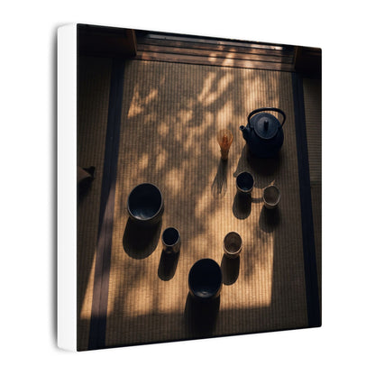 Shibui Tea Ceremony Canvas Art - Dark Japandi Shadow Zen