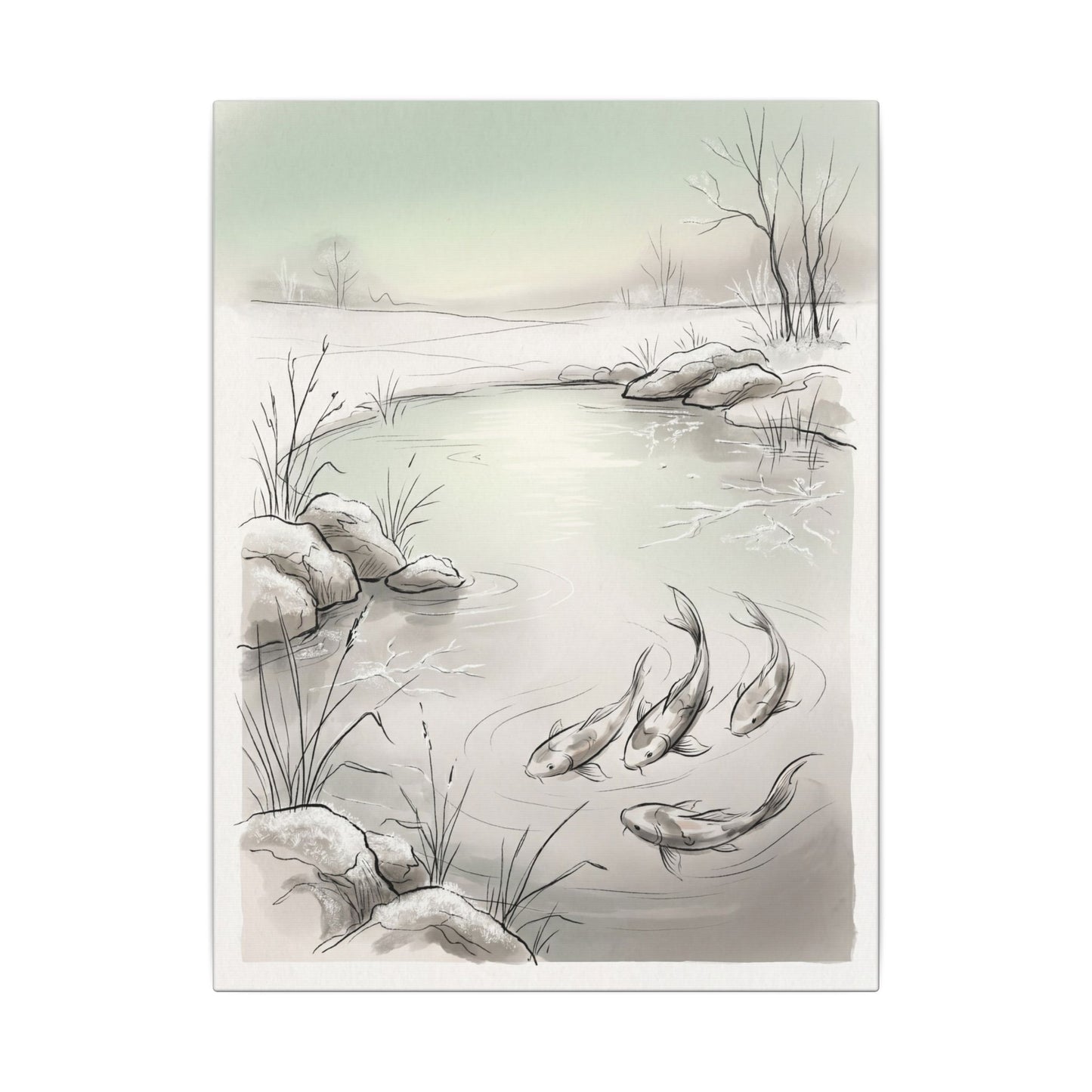 Koi Pond Minimal Line Canvas Art | Cozy Japandi Art