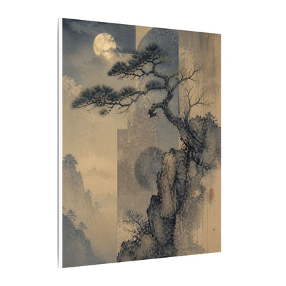Japandi Pine Tree in Moonlight | Japanese Pattern Canvas Art