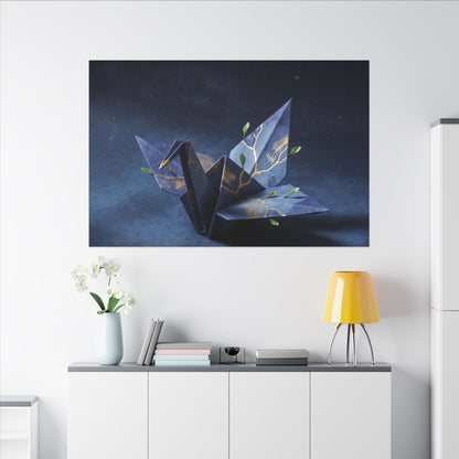 Kintsugi Paper Fold in Moonlight | Crackle Gold Canvas Art