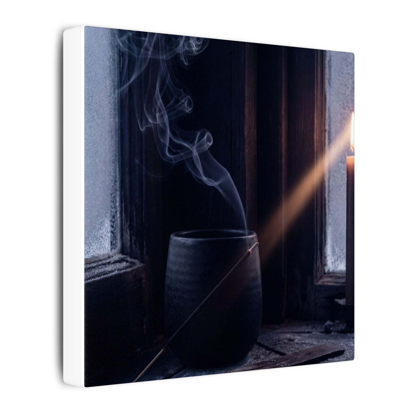 Incense Smoke Winter Canvas Art | Dark Japandi Sophisticated Design