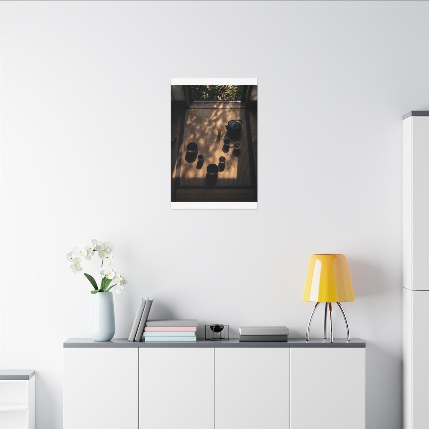 Shibui Tea Ceremony Canvas Art - Dark Japandi Shadow Zen