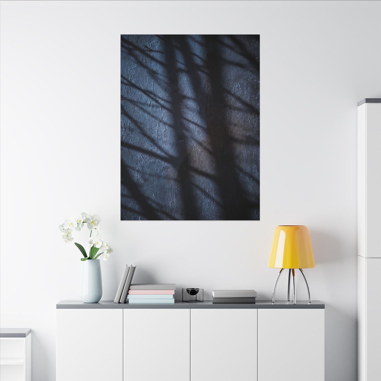 Dark Japandi Shadow Play in Moonlight | Moody Minimal Canvas Art