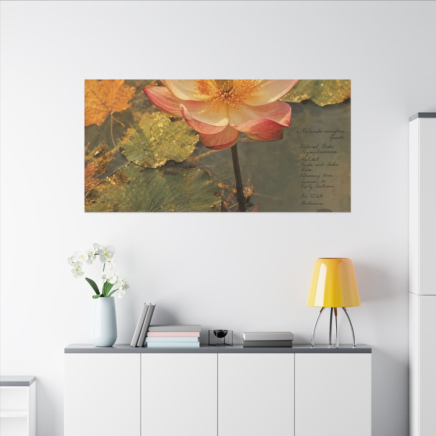 Autumn Lotus Flower Herbarium Canvas Art | Rustic Decor