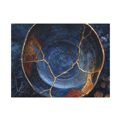 Kintsugi Ceramic Bowl in Moonlight | Crackle Gold Canvas Art
