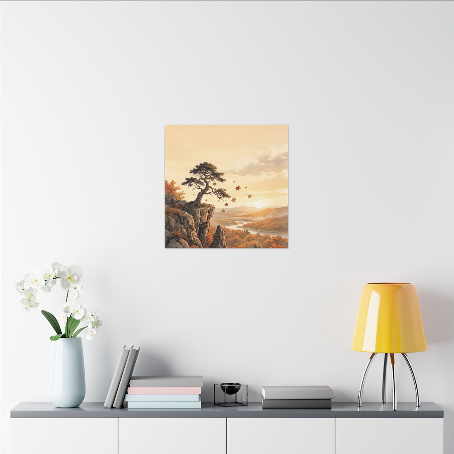 Pine Tree Autumn Canvas Art | Japandi Warm Design