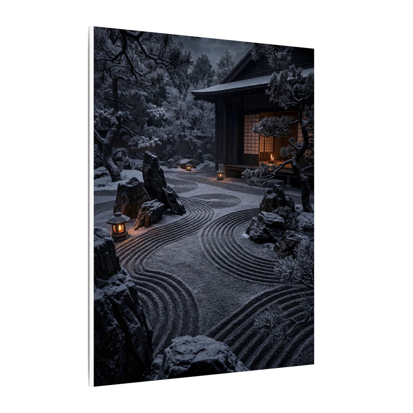 Candlelight Rock Garden Canvas Art - Dark Japandi Fukinsei