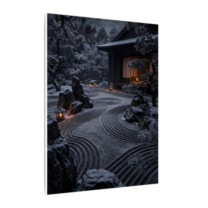 Candlelight Rock Garden Canvas Art - Dark Japandi Fukinsei