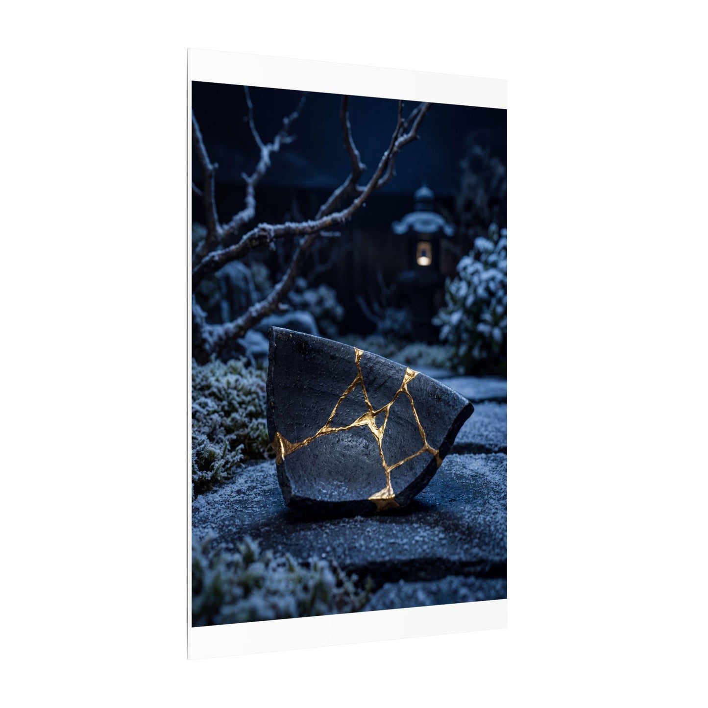 Moonlit Garden Winter Canvas Art | Kintsugi Artful Design