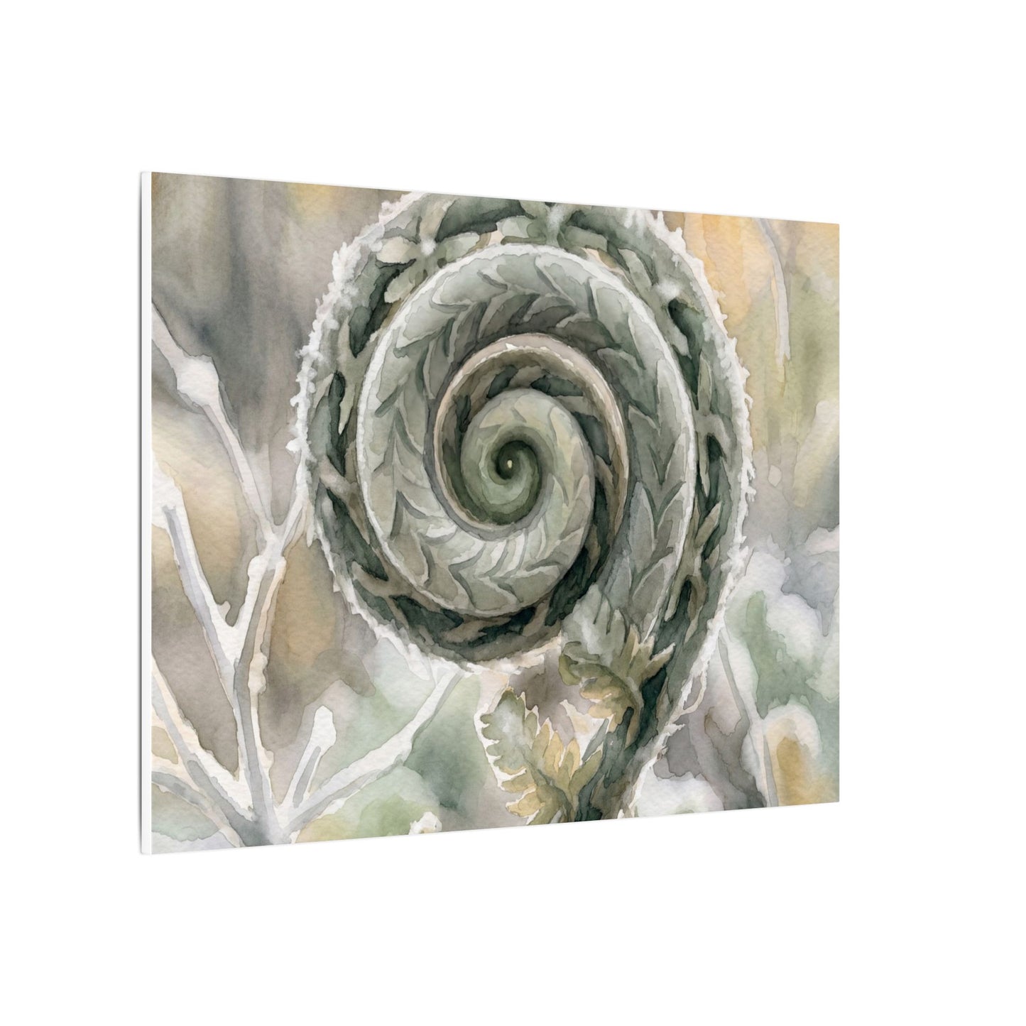 Winter Fern Unfurling Watercolor Canvas Art | Cozy Decor