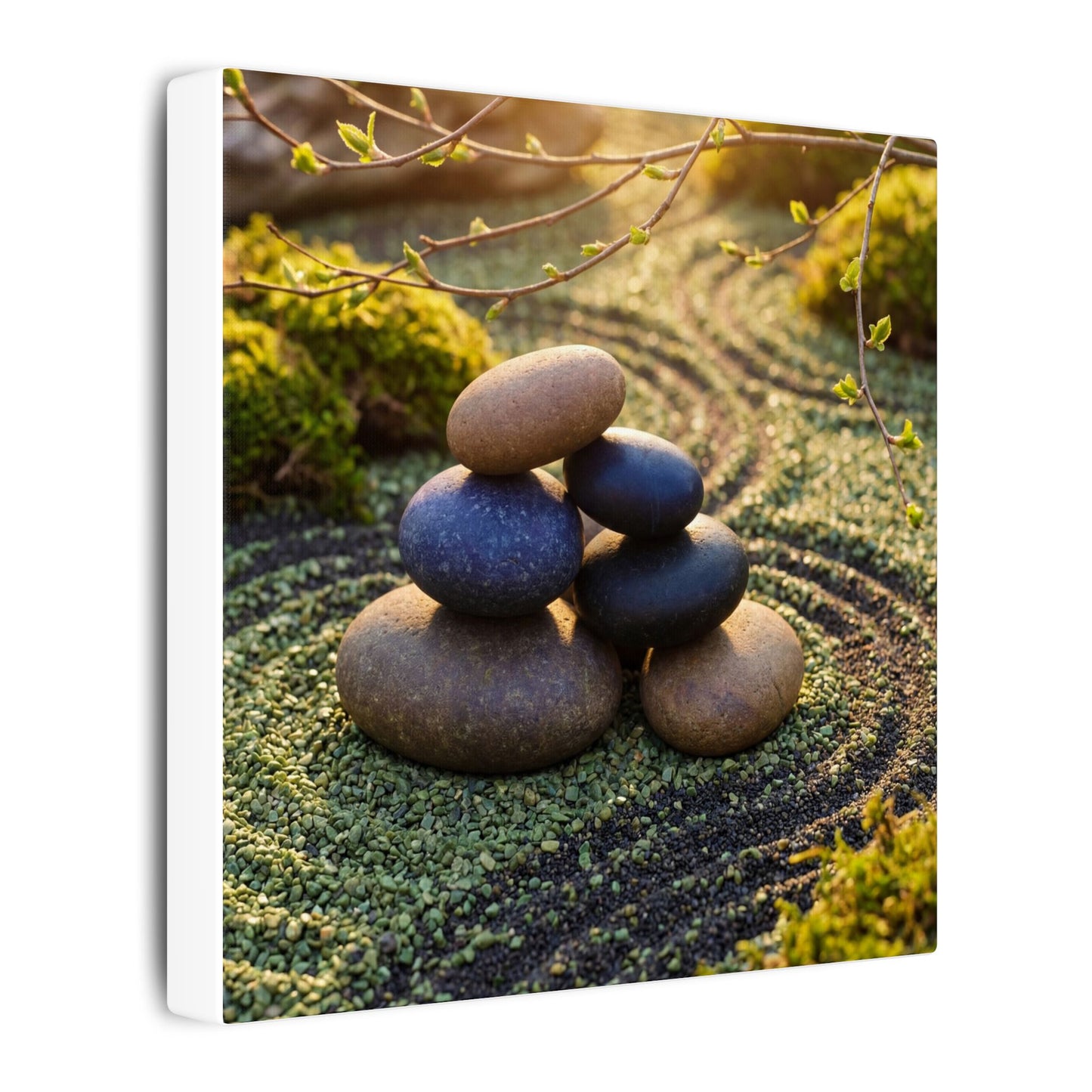 Zen River Stones in Golden Hour | Karesansui Canvas Art