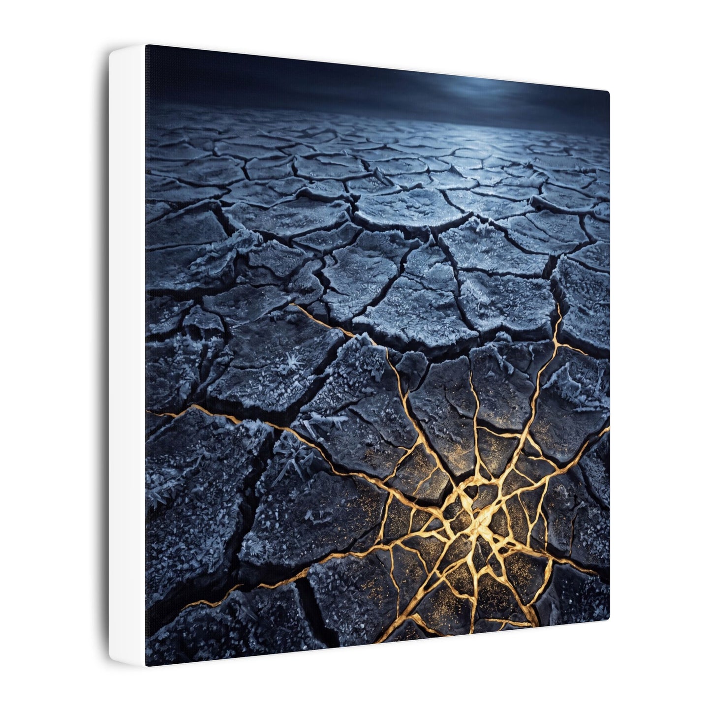 Moonlight Cracked Earth Canvas Art - Kintsugi Mono No Aware