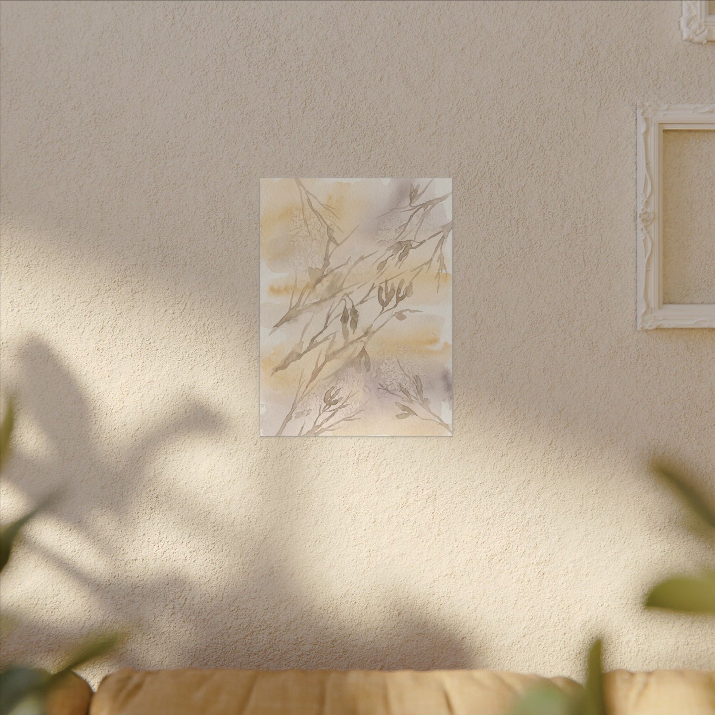 Shadow Play Winter Canvas Art | Japandi Warm Design
