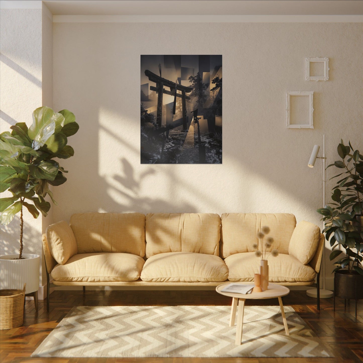 Winter Torii Gate Moody Minimal Canvas Art | Bold Decor