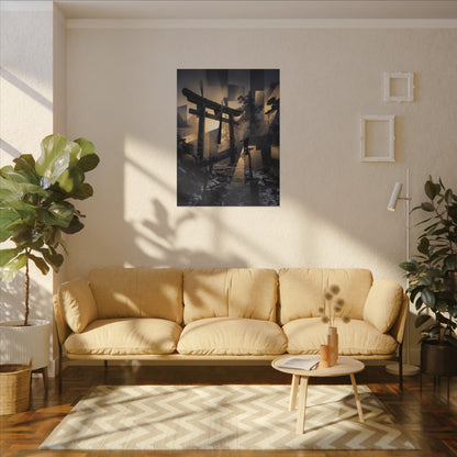 Winter Torii Gate Moody Minimal Canvas Art | Bold Decor