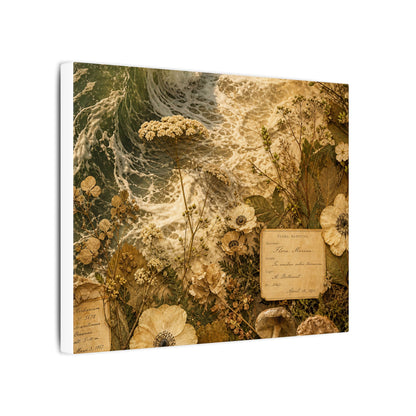 Spring Ocean Wave Herbarium Canvas Art | Nostalgic Decor