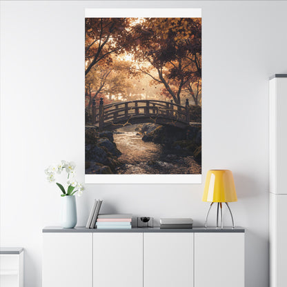 Autumn Wooden Bridge Gold Vein Canvas Art | Resilient Decor