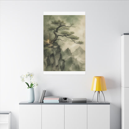 Candlelight Pine Tree Canvas Art - Japandi Kanso
