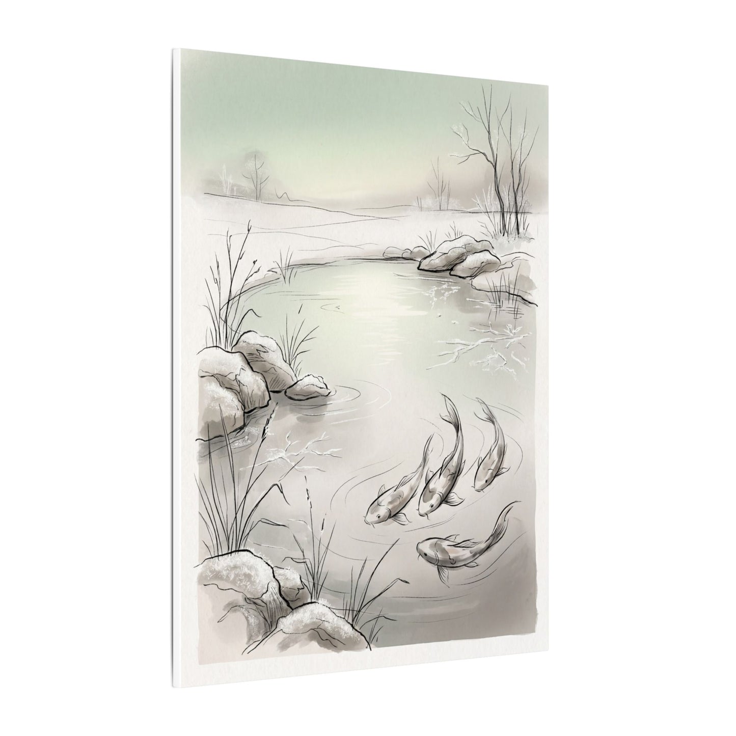 Koi Pond Minimal Line Canvas Art | Cozy Japandi Art